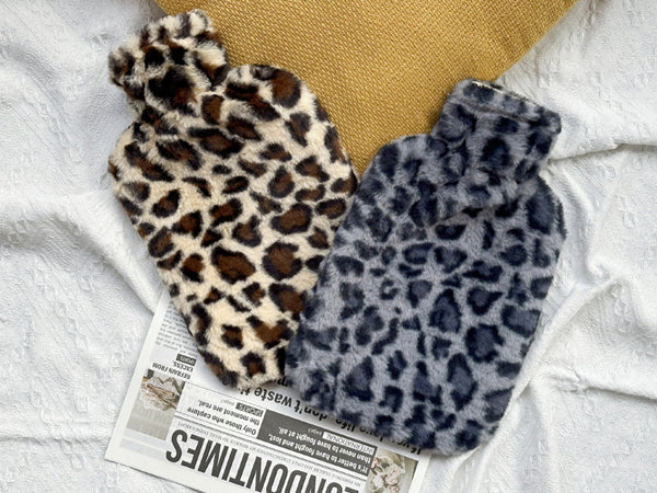 OliviaLiving Premium Hot Water Bottle with Plush Leopard Print Cover, 2L