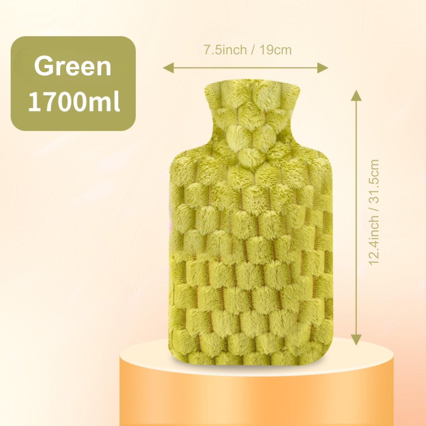 Hot Water Bottle with Velvet Plaid Cover for Pain & Comfort, 1700ML - OliviaLiving