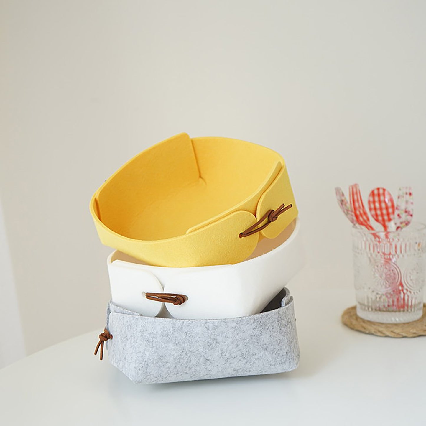 3-Pack Felt Valet Trays – Foldable Desktop Storage Basket for Home & Office