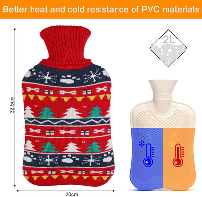 2L Hot Water Bottle with Christmas Tree Knit Cover