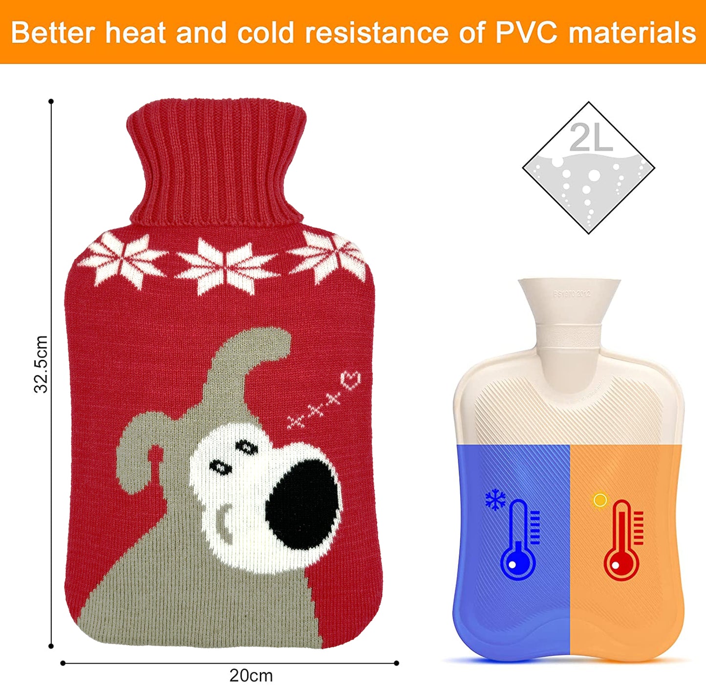 2L Hot Water Bottle with Cute Puppy Knit Cover