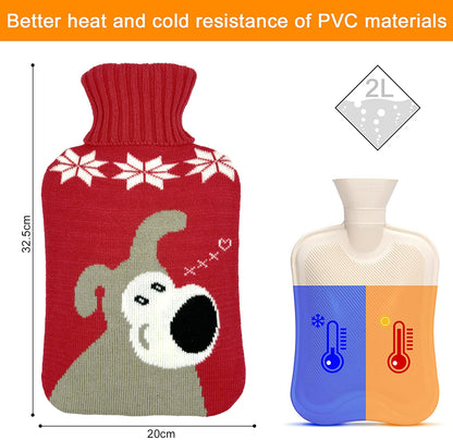 OliviaLiving Cozy Nights Hot Water Bottle with Cute Puppy Knitted Cover for Kids, 2L