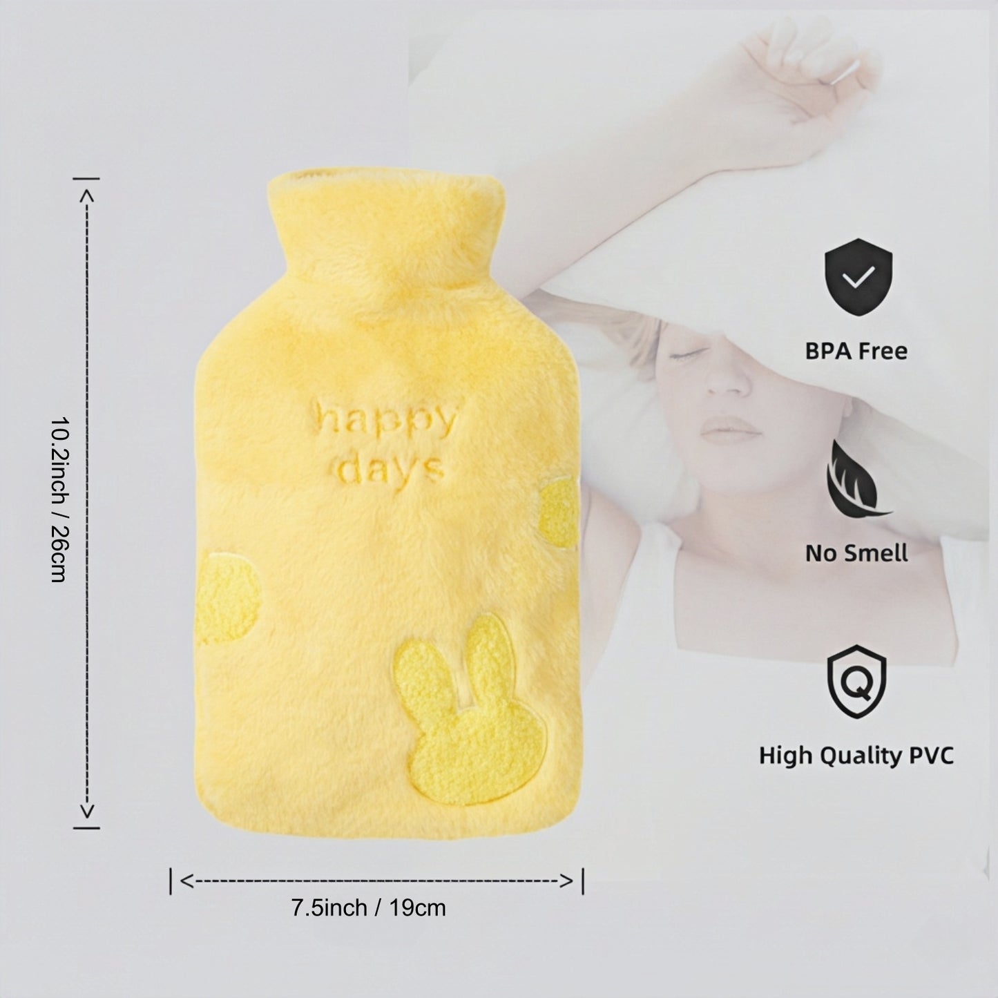 Hot Water Bottle with Imitation rabbit fur Cover for Pain & Comfort, 1700ML - OliviaLiving