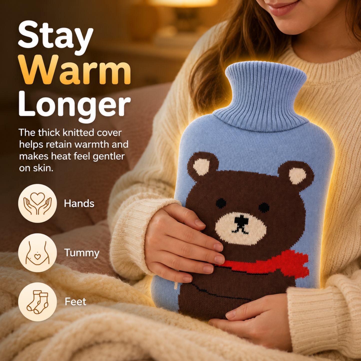2L Hot Water Bottle with Bear Knit Cover