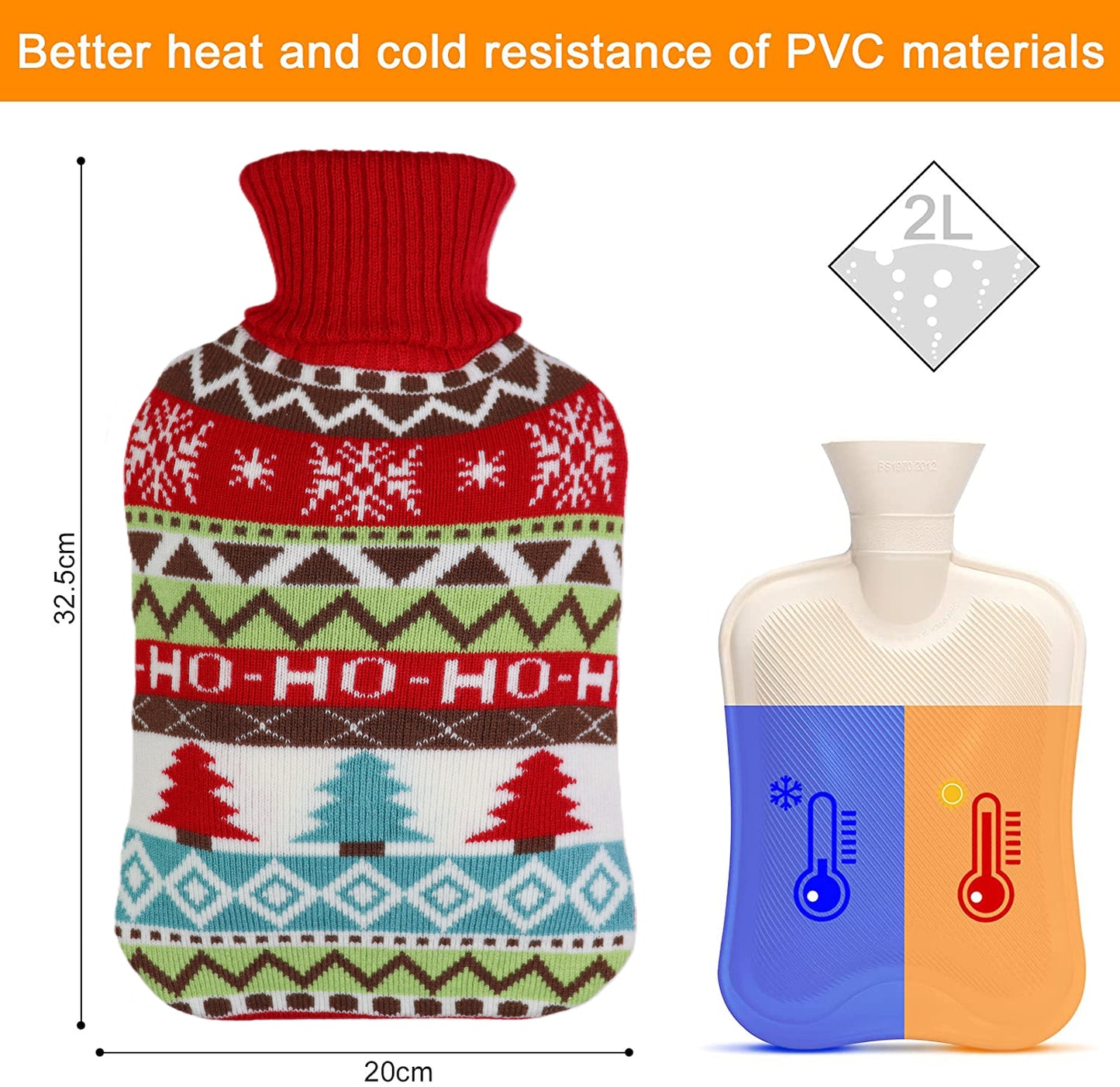 Christmas Hot Water Bottle with Knit Cover, Winter Gift for Warmth & Pain Relief - OliviaLiving
