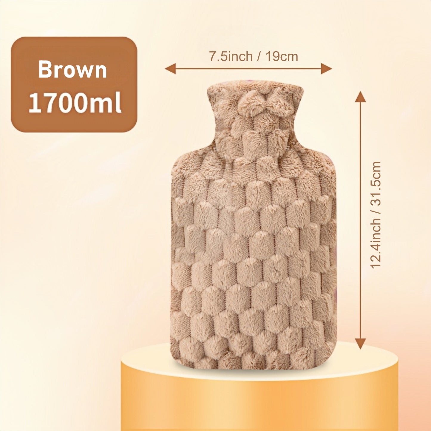 Hot Water Bottle with Velvet Plaid Cover for Pain & Comfort, 1700ML - OliviaLiving