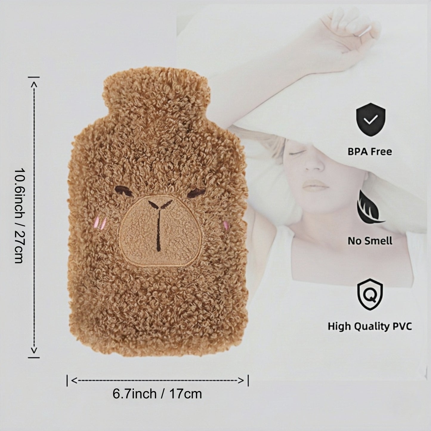 Hot Water Bottle for Pain Relief with Cute Plush Cover, 1L – OliviaLiving