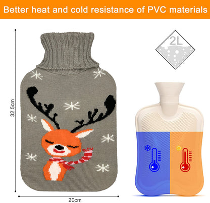 2L Hot Water Bottle with Christmas Deer Cover