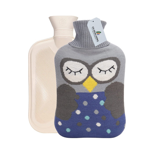 OliviaLiving Cozy Nights Hot Water Bottle with Cute Owl Cover, 2L