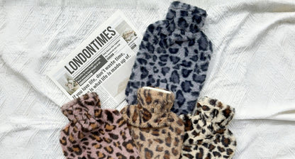 2L Hot Water Bottle with Plush Leopard Cover