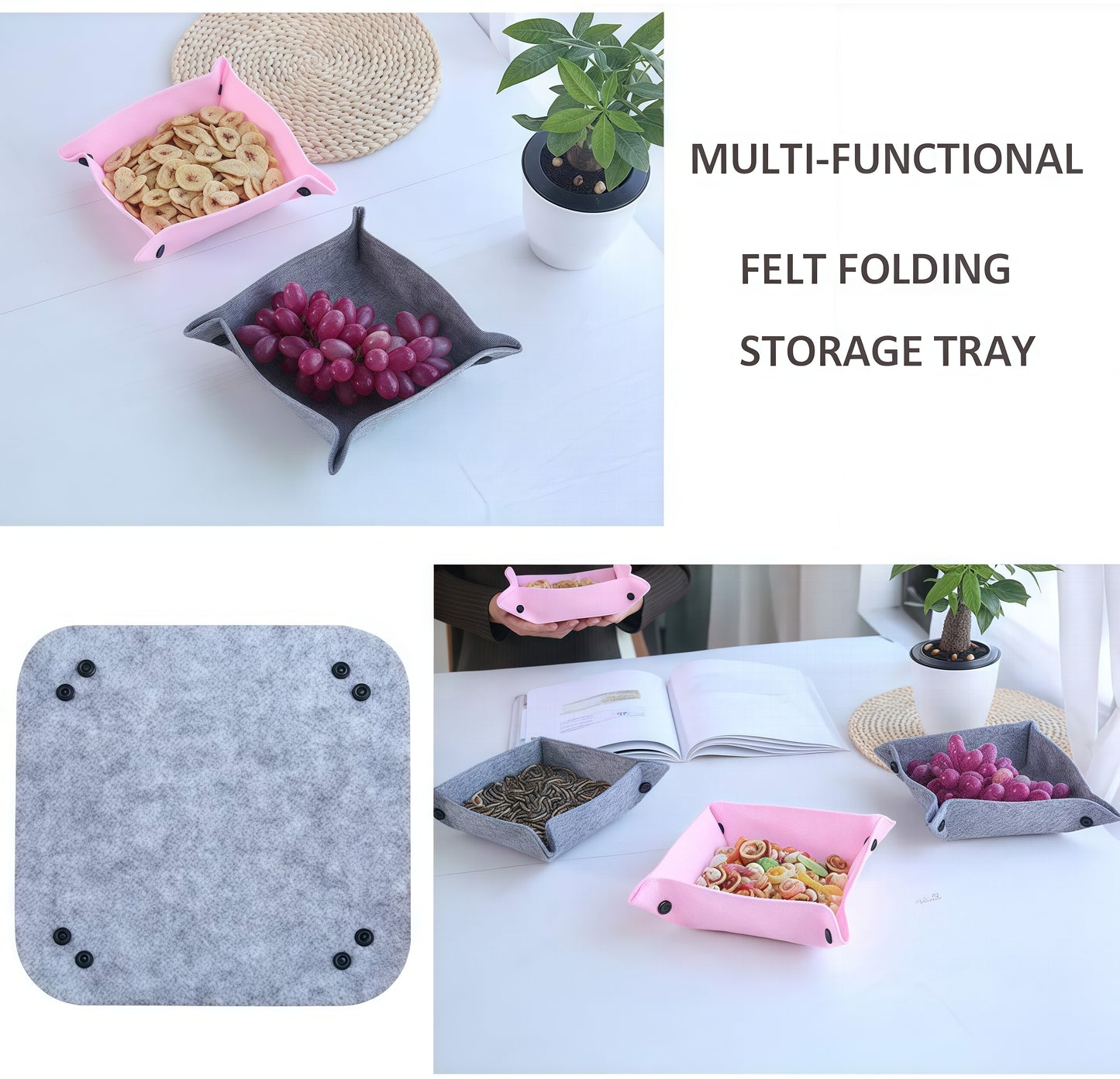 Felt Valet Tray Set (6-Pack) – Foldable Felt Desk Organizer Basket for Home, Office