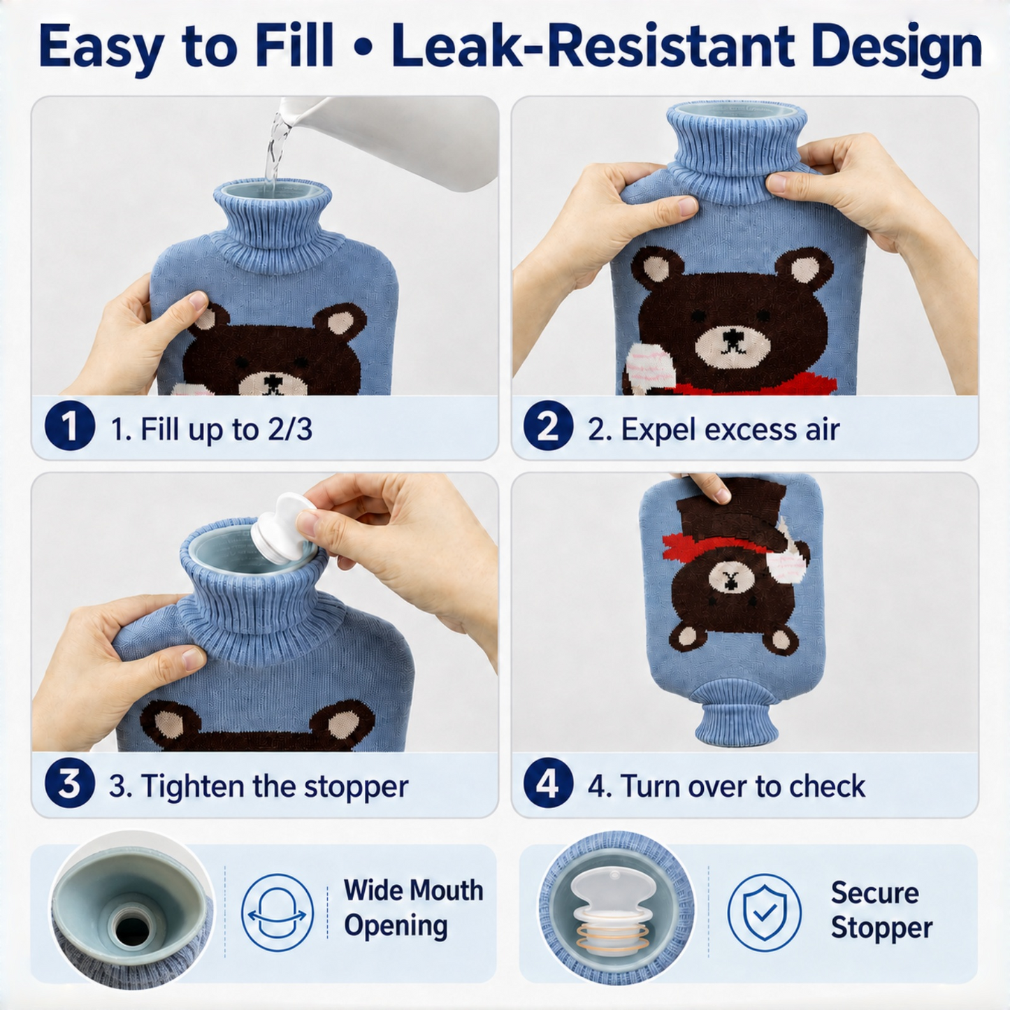 2L Hot Water Bottle with Bear Knit Cover