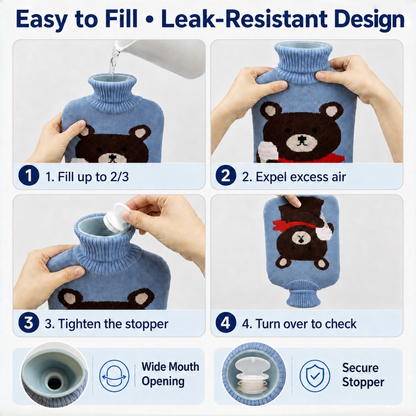 2L Hot Water Bottle with Bear Knit Cover