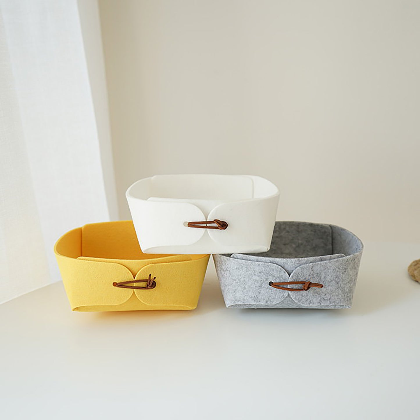 3-Pack Felt Valet Trays – Foldable Desktop Storage Basket for Home & Office