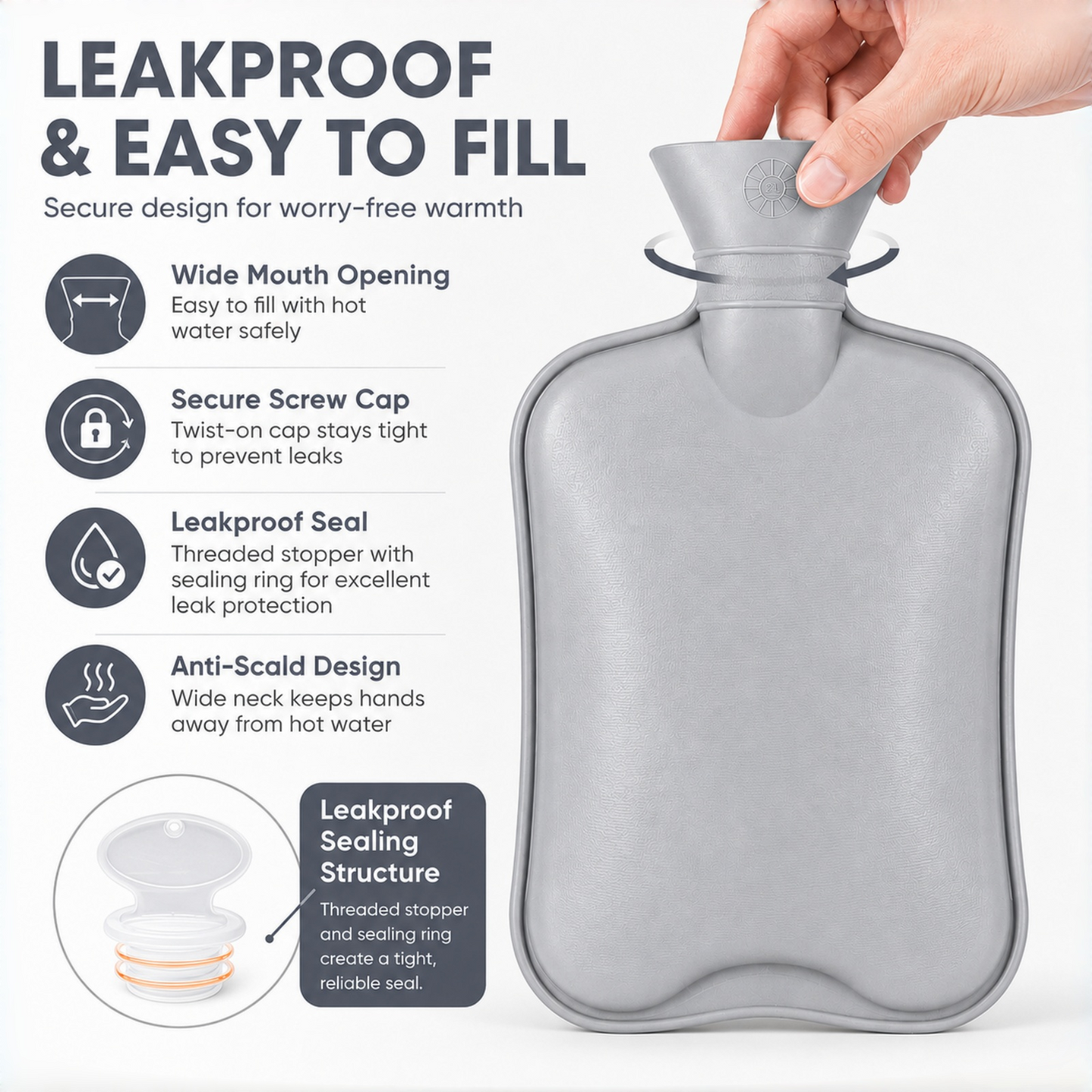 2L Hot Water Bottle with Hand Pocket & Soft Plush Cover