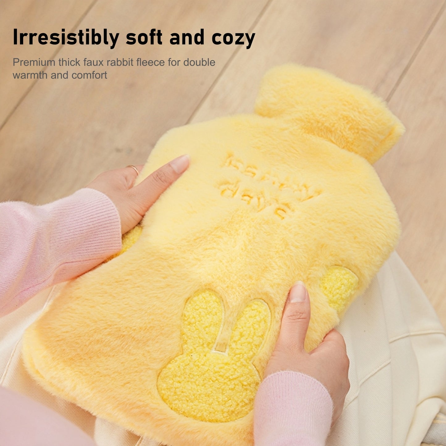 Hot Water Bottle with Imitation rabbit fur Cover for Pain & Comfort, 1700ML - OliviaLiving
