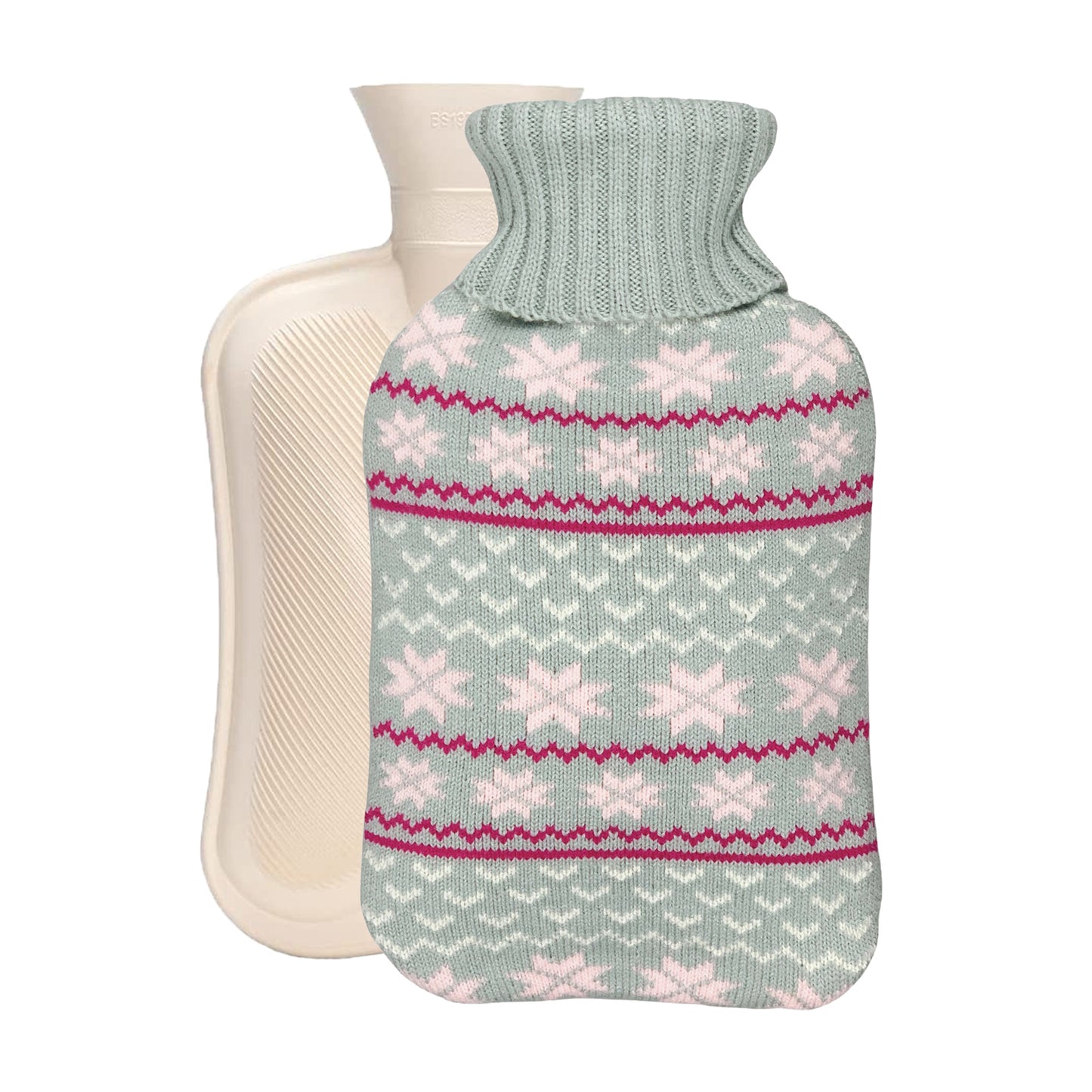 OliviaLiving Classic Rubber Hot Water Bottle with Classic Snowflake Cover for Pain Relief, 2L