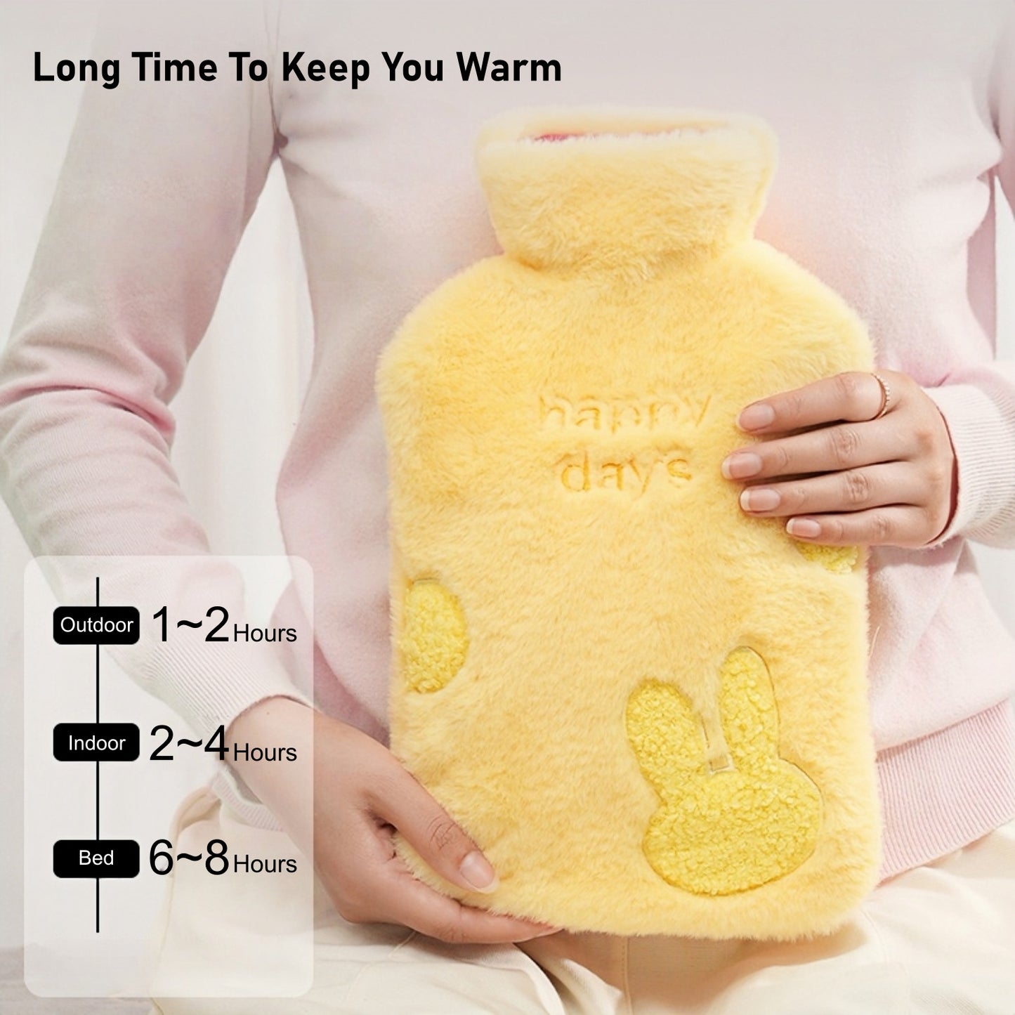 Hot Water Bottle with Imitation rabbit fur Cover for Pain & Comfort, 1700ML - OliviaLiving