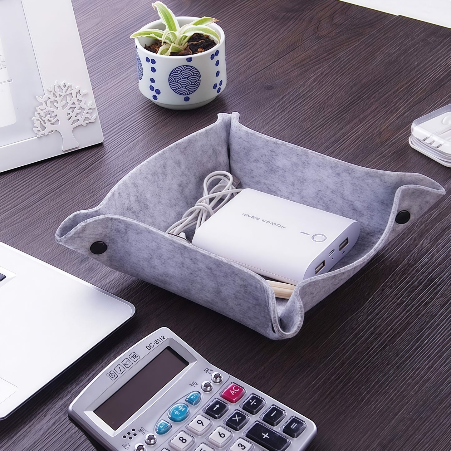 Felt Valet Tray Set (6-Pack) – Foldable Felt Desk Organizer Basket for Home, Office