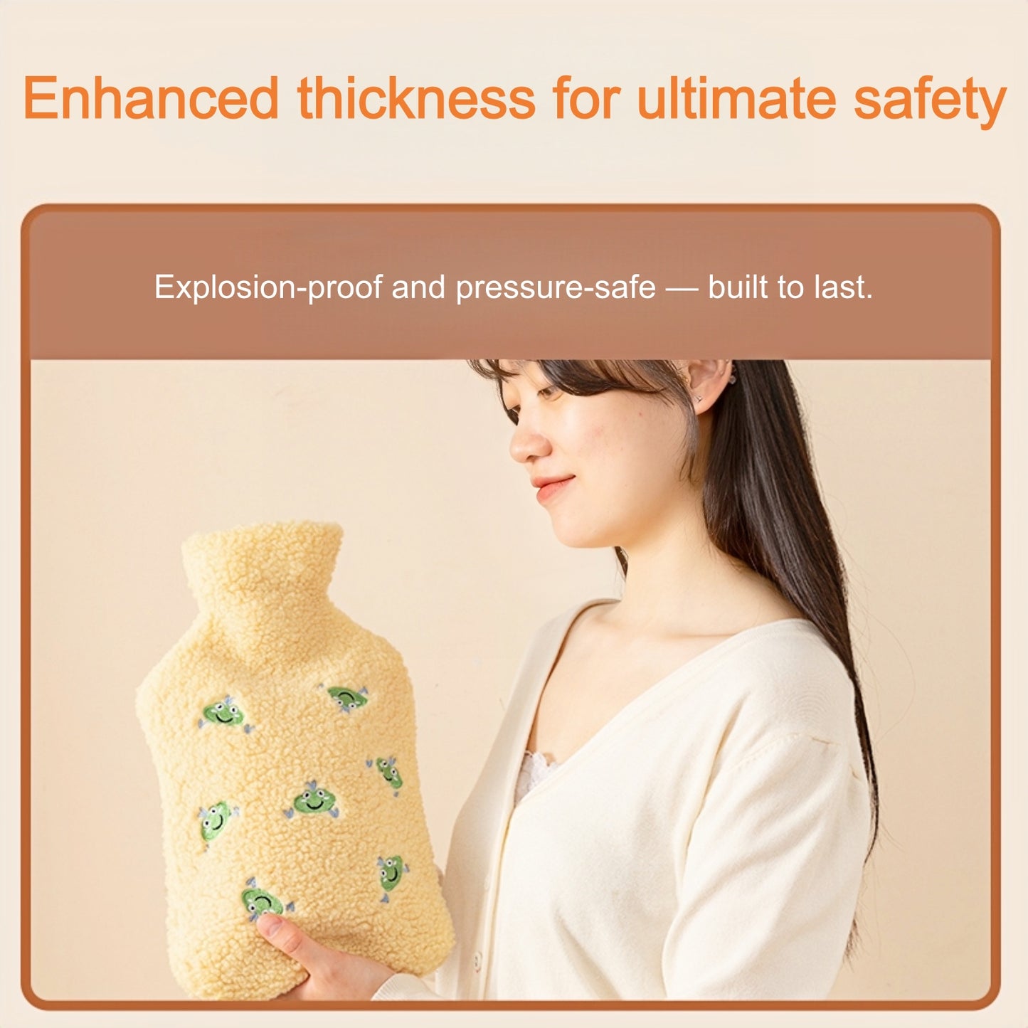 Hot Water Bottle with Flannel Cover for Pain & Comfort, 1700ML - OliviaLiving