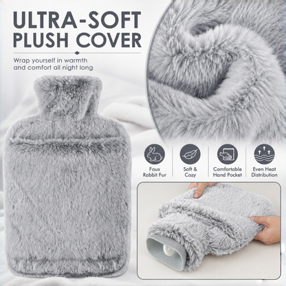 2L Hot Water Bottle with Hand Pocket & Soft Plush Cover