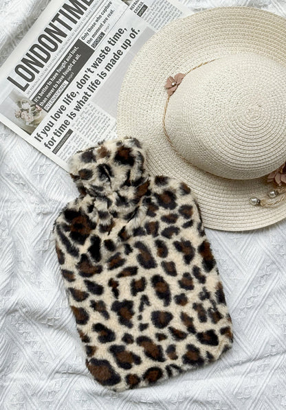 2L Hot Water Bottle with Plush Leopard Cover
