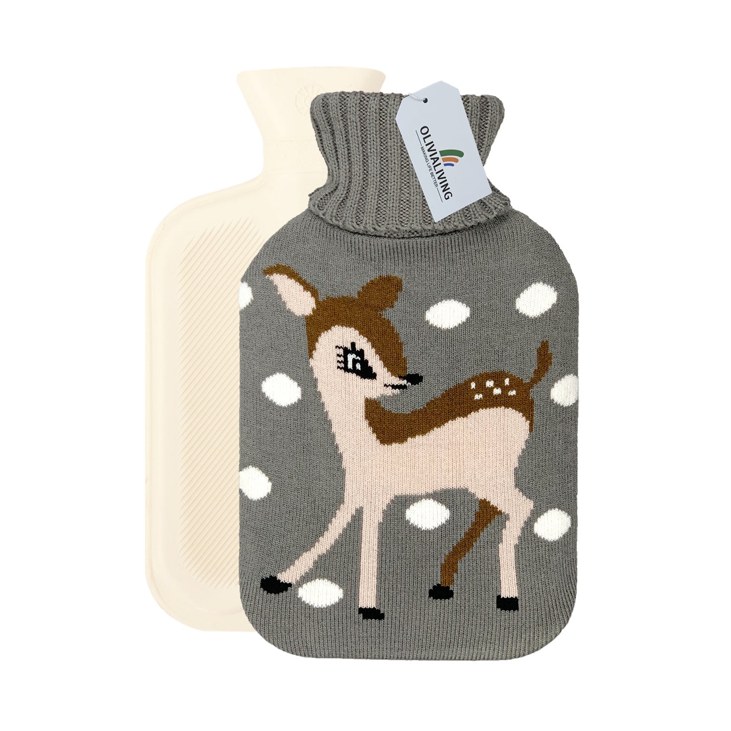 OliviaLiving Hot Water Bottle with Little Deer Cover for Winter Nights, 2L