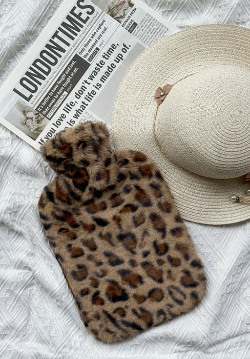 OliviaLiving Premium Hot Water Bottle with Plush Leopard Print Cover, 2L