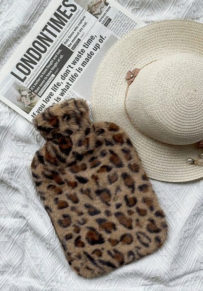 2L Hot Water Bottle with Plush Leopard Cover
