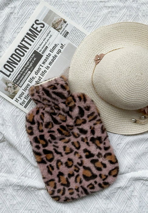 OliviaLiving Premium Hot Water Bottle with Plush Leopard Print Cover, 2L