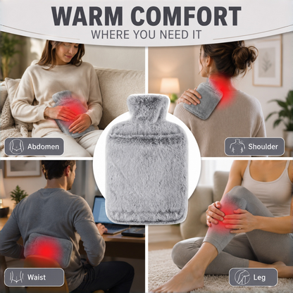 2L Hot Water Bottle with Hand Pocket & Soft Plush Cover