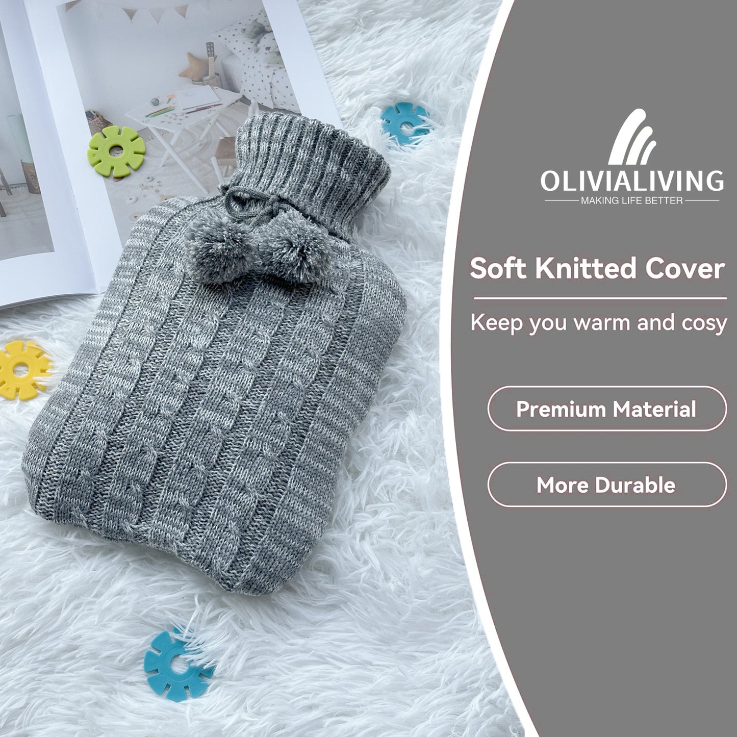Knitted Hot Water Bottle for Pain & Comfort - OliviaLiving