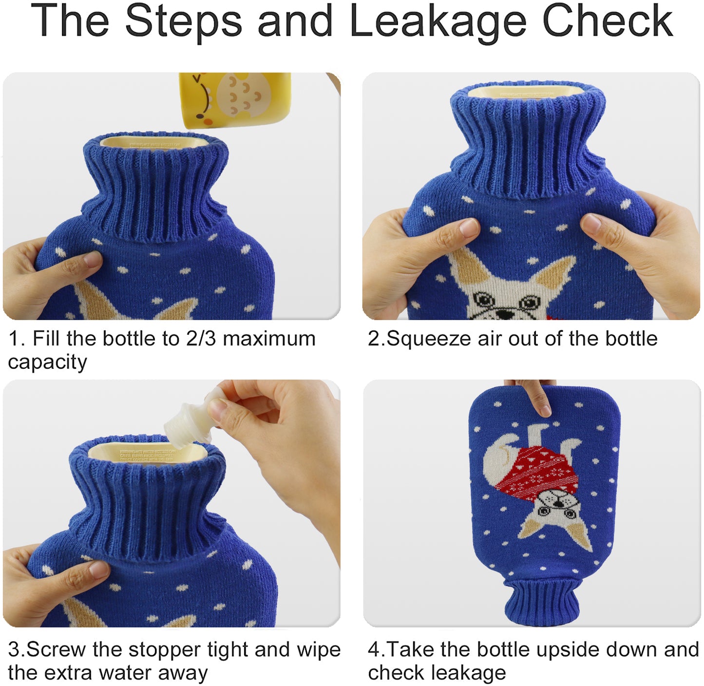 Cozy Nights Hot Water Bottle with Cute Puppy Knitted Cover for Kids, 2L