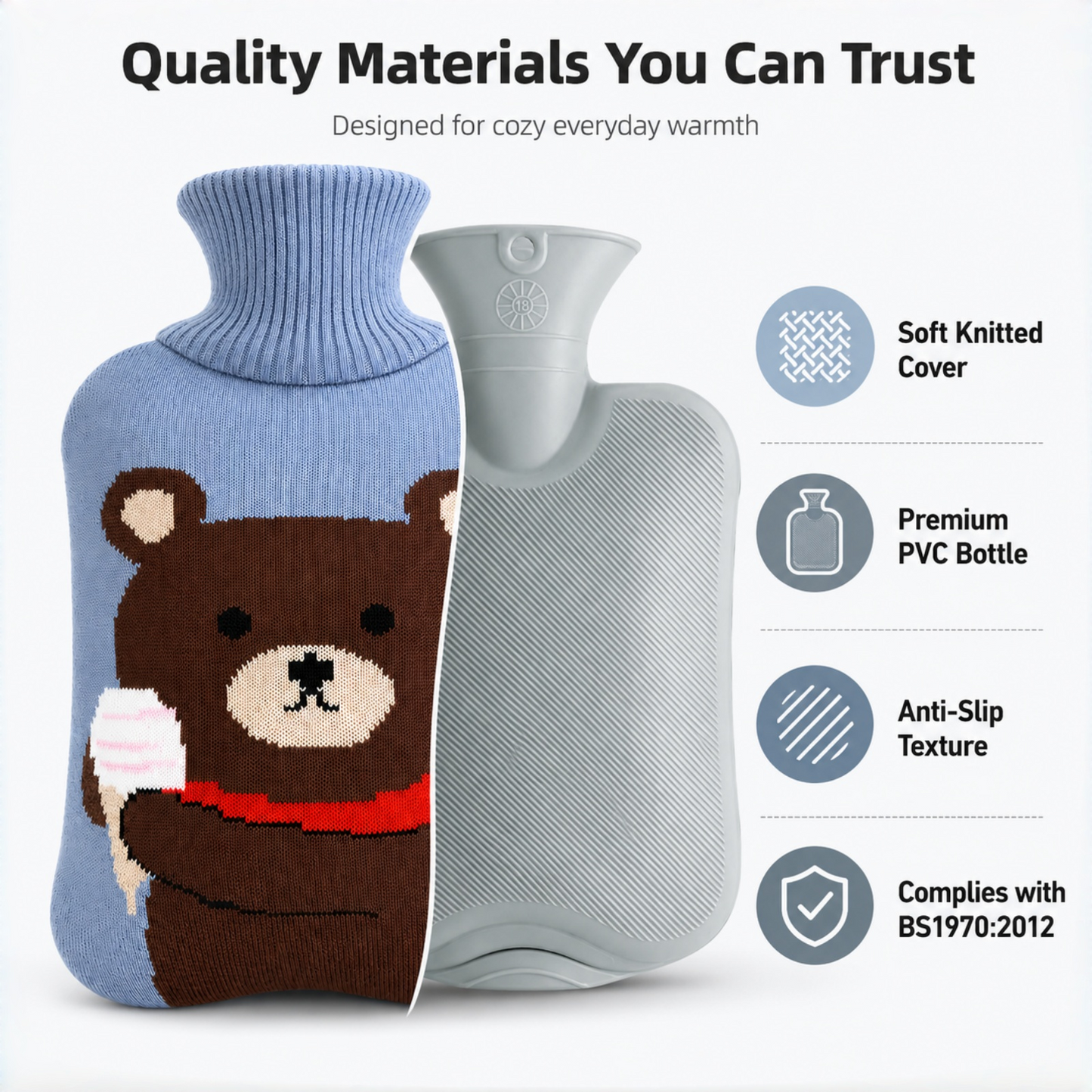 2L Hot Water Bottle with Bear Knit Cover