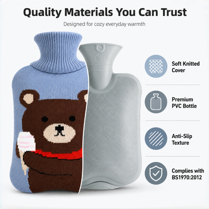 2L Hot Water Bottle with Bear Knit Cover