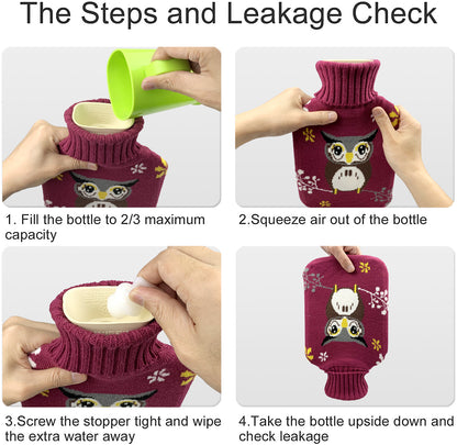 OliviaLiving Hot Water Bottle with Purple Owl Knit Cover for Kid, 2L