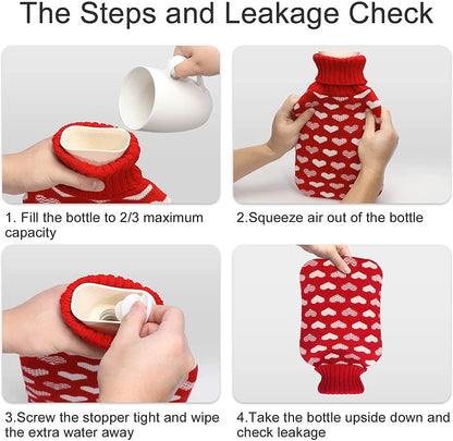 2L Hot Water Bottle with Love Pattern Cover