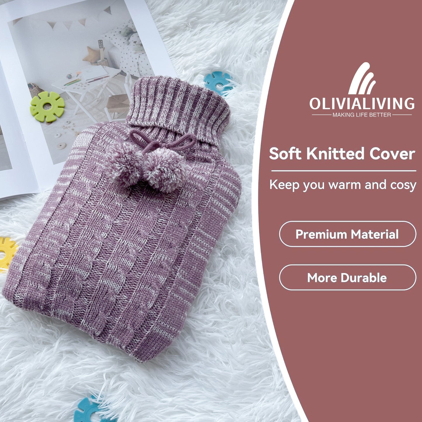 Knitted Hot Water Bottle for Pain & Comfort - OliviaLiving