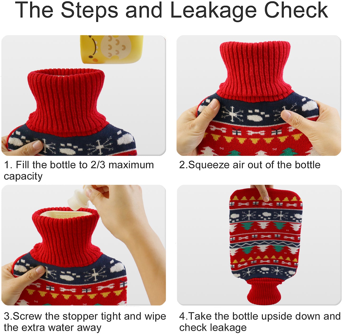 Christmas Hot Water Bottle with Knit Cover, Winter Gift for Warmth & Pain Relief - OliviaLiving