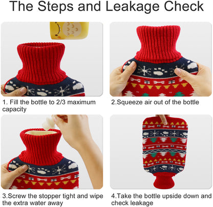 2L Hot Water Bottle with Christmas Tree Knit Cover