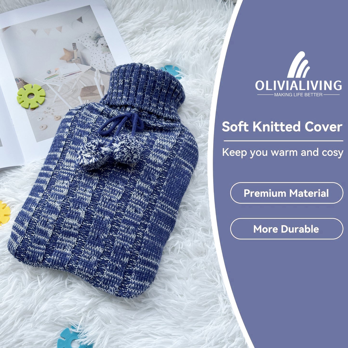 Knitted Hot Water Bottle for Pain & Comfort - OliviaLiving