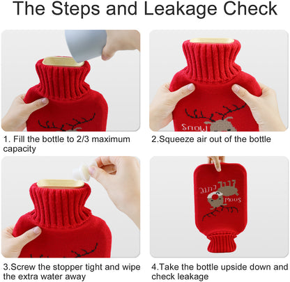 2L Hot Water Bottle with Nordic Deer Knit Cover – Classic