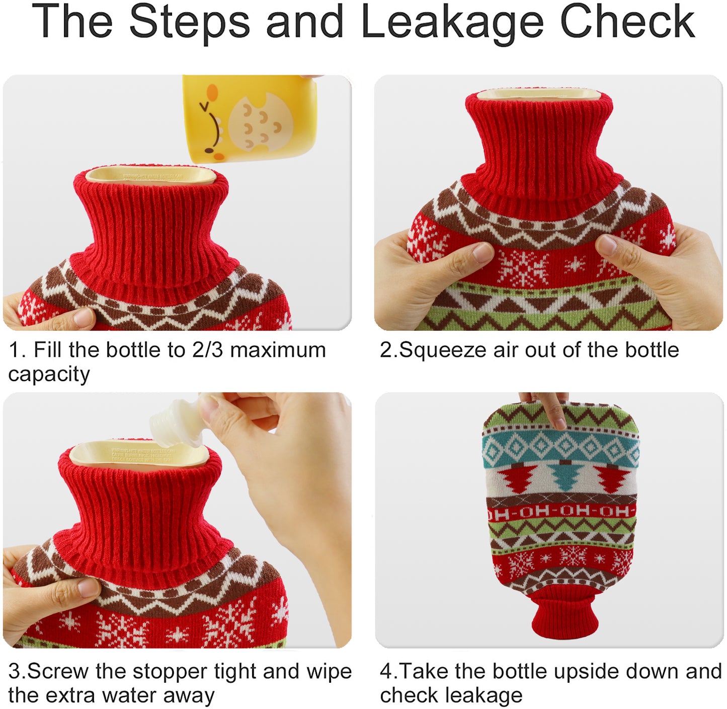 Christmas Hot Water Bottle with Knit Cover, Winter Gift for Warmth & Pain Relief - OliviaLiving