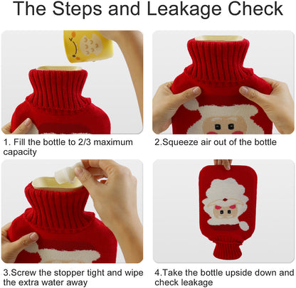 2L Hot Water Bottle with Santa Claus Knit Cover