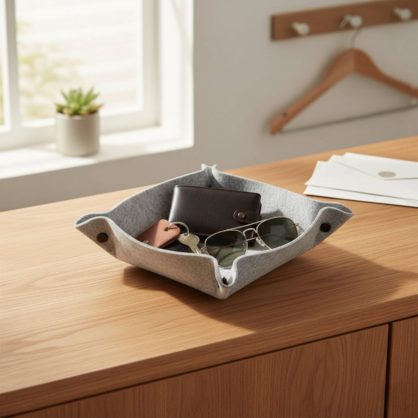 Felt Valet Tray Set (6-Pack) – Foldable Felt Desk Organizer Basket for Home, Office