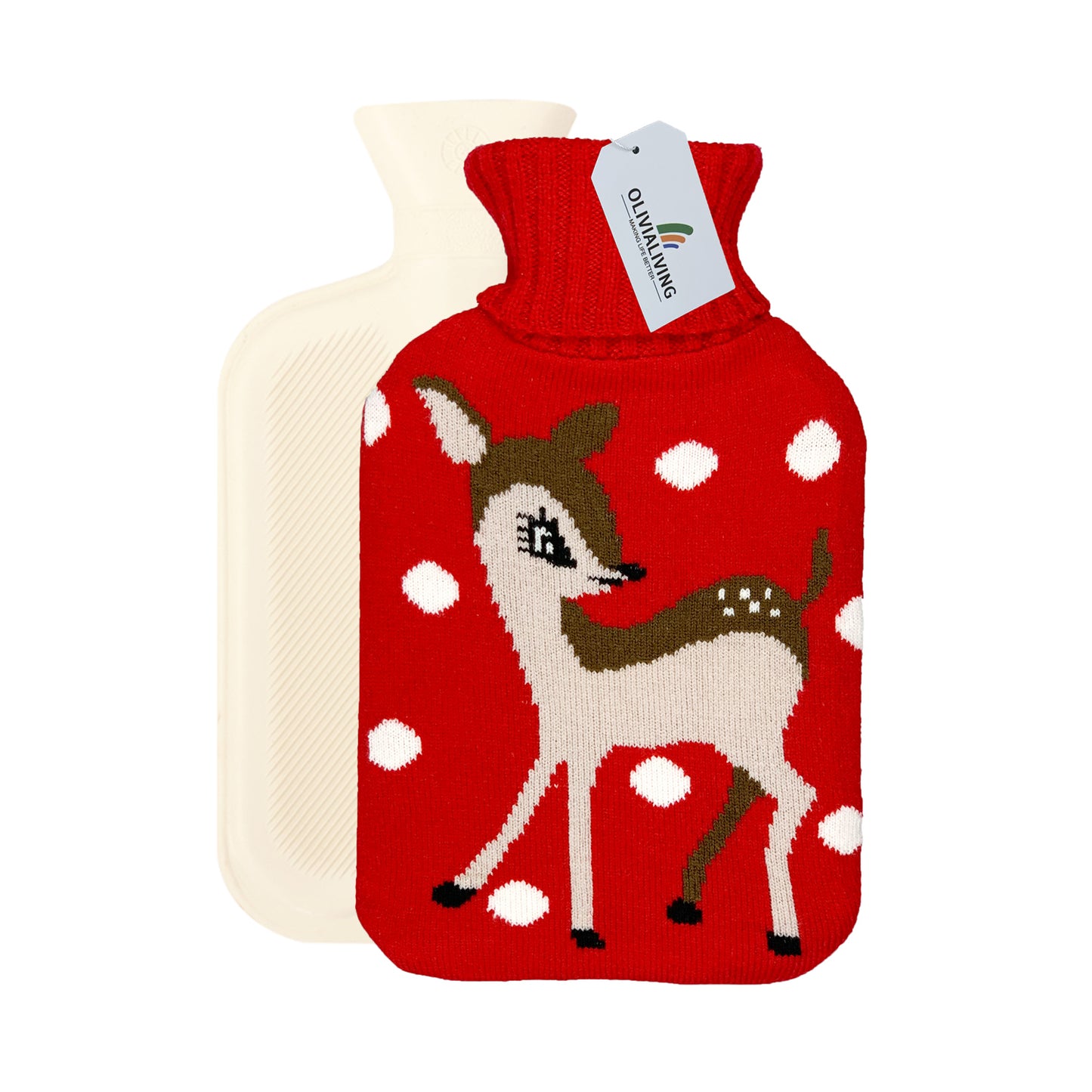 OliviaLiving Hot Water Bottle with Little Deer Cover for Winter Nights, 2L