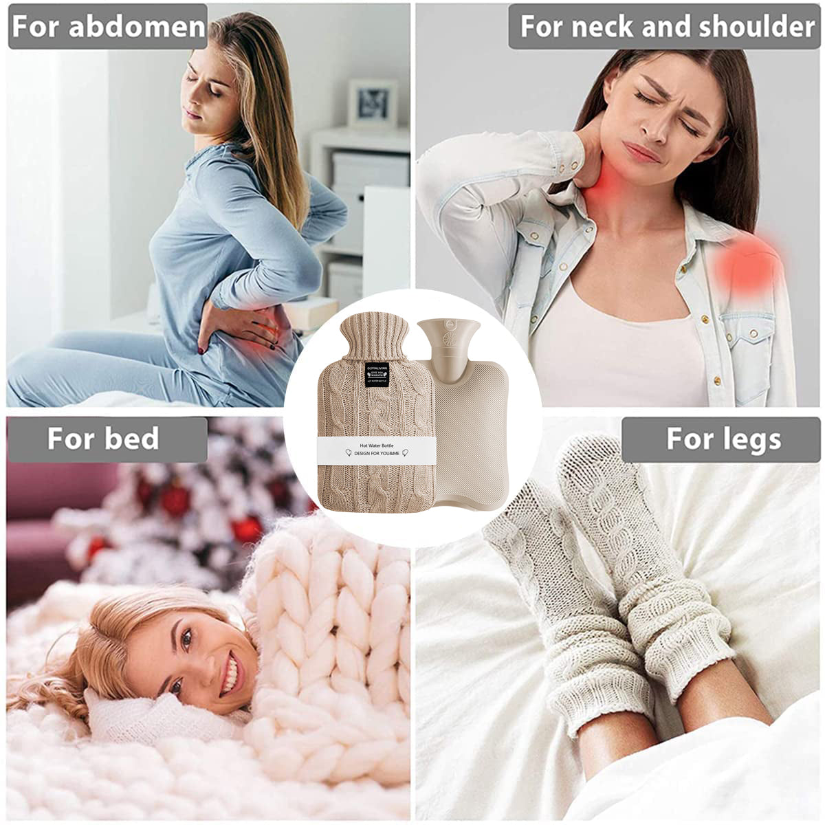 Large Capacity Hot Water Bottle with Knit Cover for Menstrual Cramps & Back Pain, 2L