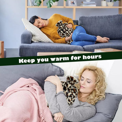 2L Hot Water Bottle with Plush Leopard Cover