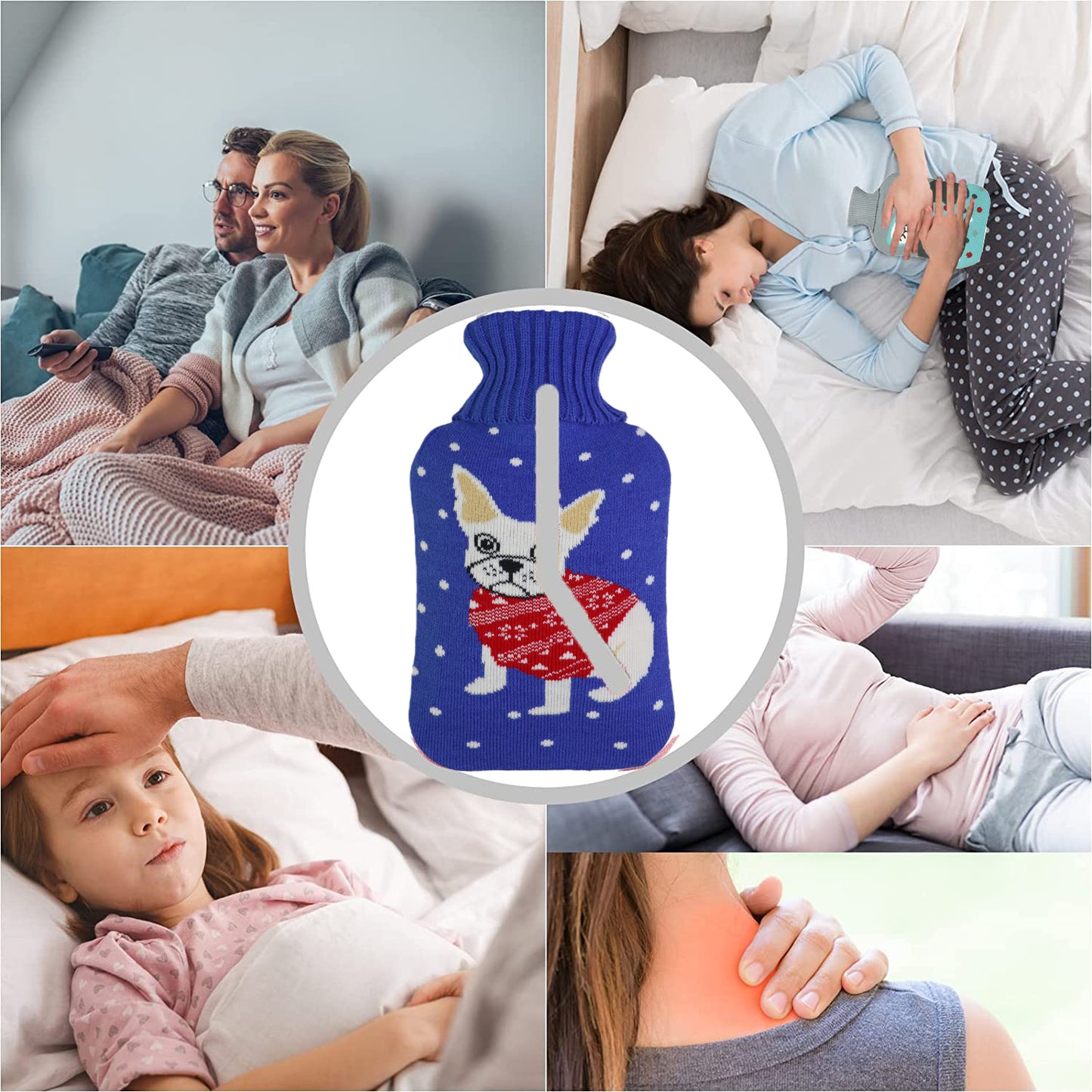 Cozy Nights Hot Water Bottle with Cute Puppy Knitted Cover for Kids, 2L