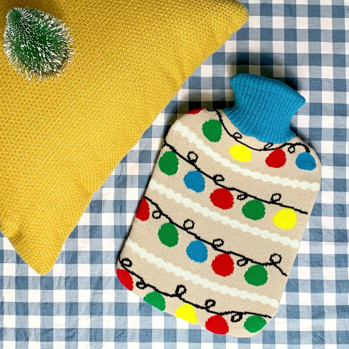 2L Hot Water Bottle with Christmas Lights Knit Cover